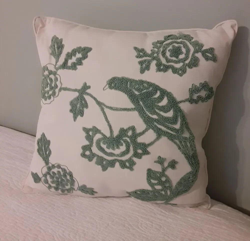 Chenille Embroidered PillowBird & Floral